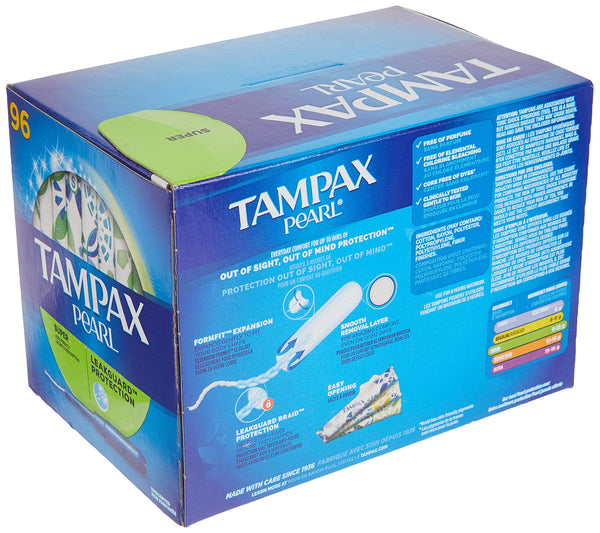 Tampax Pearl Unscented Super Absorbency Tampons, 96 Count