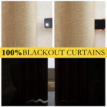 NICETOWN 100% Absolutely Blackout Linen Curtains with Thermal Insulated White Liner, Camel, W52 x L84, 2 Panels, Long Curtains 84 Inch Length for Patio Door, Doorway, Office, Overnight Shiftworker