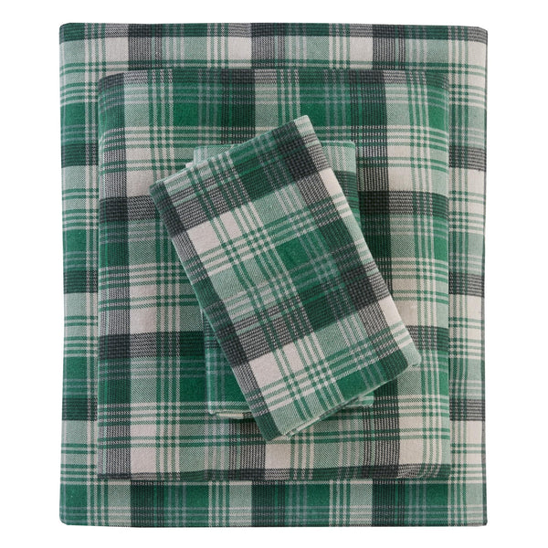 Woolrich Flannel 100% Cotton Sheet Set Warm Soft Bed Sheets with 14" Elastic Pocket, Cabin Lifestyle, Cold Season Cozy Bedding Set, Matching Pillow Case, Queen, Green Plaid, 4 Piece