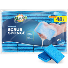 SCRUBIT 48 Pack Kitchen Sponges - Dual Sided Dish Sponge - Ideal for Washing Dishes, Kitchen & Bathroom – Blue Dishwashing Sponges Along with A Thought Scrubber – Bulk Cleaning sponges Kitchen.